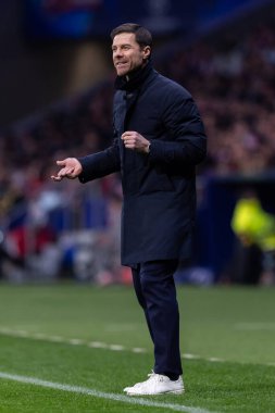 Madrid, İspanya - 21 Ocak 2025: Atletico de Madrid ile Bayer Leverkusen arasında oynanan Şampiyonlar Ligi maçı. Bayer Leverkusen oyuncuları