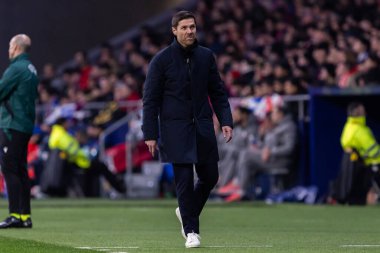Madrid, İspanya - 21 Ocak 2025: Atletico de Madrid ile Bayer Leverkusen arasında oynanan Şampiyonlar Ligi maçı. Bayer Leverkusen oyuncuları