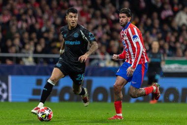 Madrid, İspanya - 21 Ocak 2025: Atletico de Madrid ile Bayer Leverkusen arasında oynanan Şampiyonlar Ligi maçı. Bayer Leverkusen oyuncuları