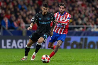 Madrid, İspanya - 21 Ocak 2025: Atletico de Madrid ile Bayer Leverkusen arasında oynanan Şampiyonlar Ligi maçı. Bayer Leverkusen oyuncuları