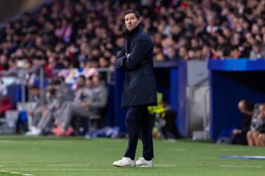 Madrid, İspanya - 21 Ocak 2025: Atletico de Madrid ile Bayer Leverkusen arasında oynanan Şampiyonlar Ligi maçı. Bayer Leverkusen oyuncuları