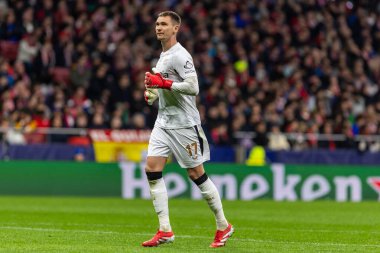 Madrid, İspanya - 21 Ocak 2025: Atletico de Madrid ile Bayer Leverkusen arasında oynanan Şampiyonlar Ligi maçı. Bayer Leverkusen oyuncuları