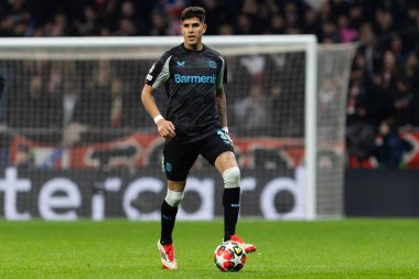 Madrid, İspanya - 21 Ocak 2025: Atletico de Madrid ile Bayer Leverkusen arasında oynanan Şampiyonlar Ligi maçı. Bayer Leverkusen oyuncuları