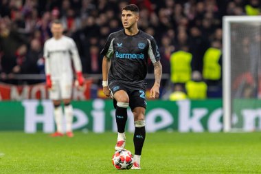 Madrid, İspanya - 21 Ocak 2025: Atletico de Madrid ile Bayer Leverkusen arasında oynanan Şampiyonlar Ligi maçı. Bayer Leverkusen oyuncuları