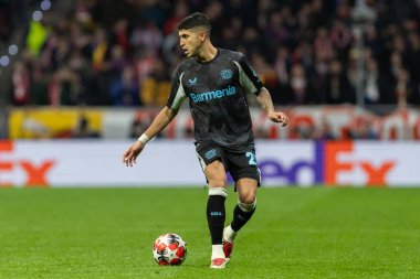 Madrid, İspanya - 21 Ocak 2025: Atletico de Madrid ile Bayer Leverkusen arasında oynanan Şampiyonlar Ligi maçı. Bayer Leverkusen oyuncuları
