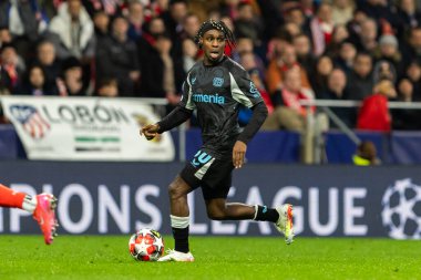 Madrid, İspanya - 21 Ocak 2025: Atletico de Madrid ile Bayer Leverkusen arasında oynanan Şampiyonlar Ligi maçı. Bayer Leverkusen oyuncuları