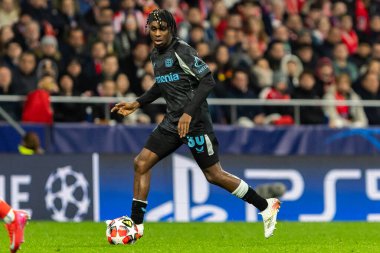 Madrid, İspanya - 21 Ocak 2025: Atletico de Madrid ile Bayer Leverkusen arasında oynanan Şampiyonlar Ligi maçı. Bayer Leverkusen oyuncuları