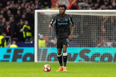 Madrid, İspanya - 21 Ocak 2025: Atletico de Madrid ile Bayer Leverkusen arasında oynanan Şampiyonlar Ligi maçı. Bayer Leverkusen oyuncuları