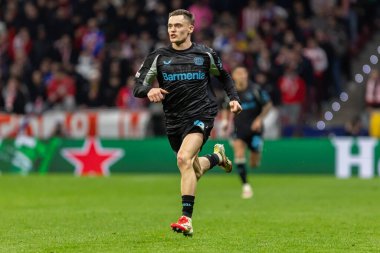 Madrid, İspanya - 21 Ocak 2025: Atletico de Madrid ile Bayer Leverkusen arasında oynanan Şampiyonlar Ligi maçı. Bayer Leverkusen oyuncuları