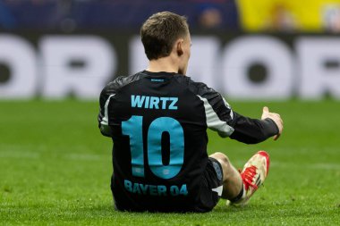 Madrid, İspanya - 21 Ocak 2025: Atletico de Madrid ile Bayer Leverkusen arasında oynanan Şampiyonlar Ligi maçı. Bayer Leverkusen oyuncuları