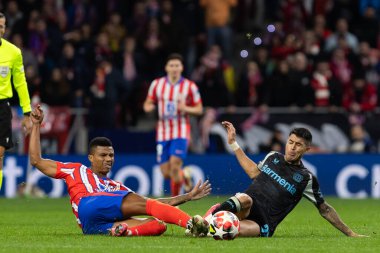Madrid, İspanya - 21 Ocak 2025: Atletico de Madrid ile Bayer Leverkusen arasında oynanan Şampiyonlar Ligi maçı. Bayer Leverkusen oyuncuları