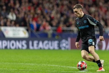 Madrid, İspanya - 21 Ocak 2025: Atletico de Madrid ile Bayer Leverkusen arasında oynanan Şampiyonlar Ligi maçı. Bayer Leverkusen oyuncuları