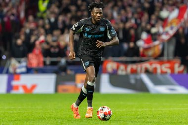 Madrid, İspanya - 21 Ocak 2025: Atletico de Madrid ile Bayer Leverkusen arasında oynanan Şampiyonlar Ligi maçı. Bayer Leverkusen oyuncuları