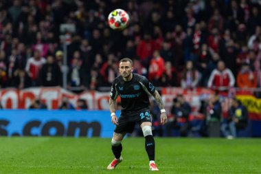 Madrid, İspanya - 21 Ocak 2025: Atletico de Madrid ile Bayer Leverkusen arasında oynanan Şampiyonlar Ligi maçı. Bayer Leverkusen oyuncuları
