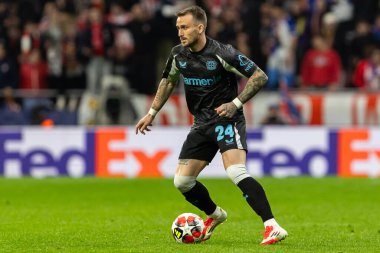 Madrid, İspanya - 21 Ocak 2025: Atletico de Madrid ile Bayer Leverkusen arasında oynanan Şampiyonlar Ligi maçı. Bayer Leverkusen oyuncuları