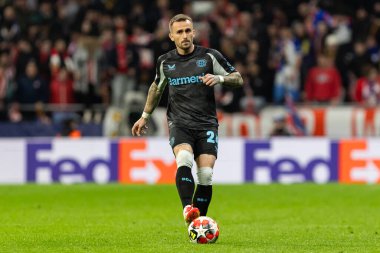 Madrid, İspanya - 21 Ocak 2025: Atletico de Madrid ile Bayer Leverkusen arasında oynanan Şampiyonlar Ligi maçı. Bayer Leverkusen oyuncuları