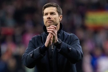 Madrid, İspanya - 21 Ocak 2025: Atletico de Madrid ile Bayer Leverkusen arasında oynanan Şampiyonlar Ligi maçı. Bayer Leverkusen oyuncuları