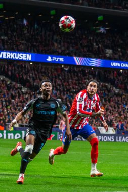 Madrid, İspanya - 21 Ocak 2025: Atletico de Madrid ile Bayer Leverkusen arasında oynanan Şampiyonlar Ligi maçı. Bayer Leverkusen oyuncuları