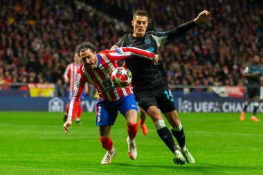 Madrid, İspanya - 21 Ocak 2025: Atletico de Madrid ile Bayer Leverkusen arasında oynanan Şampiyonlar Ligi maçı. Bayer Leverkusen oyuncuları
