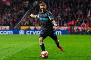 Madrid, İspanya - 21 Ocak 2025: Atletico de Madrid ile Bayer Leverkusen arasında oynanan Şampiyonlar Ligi maçı. Bayer Leverkusen oyuncuları