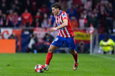 Madrid, İspanya - 21 Ocak 2025: Atletico de Madrid ile Bayer Leverkusen arasında oynanan Şampiyonlar Ligi maçı. Atletico de Madrid oyuncuları. Madrid takımının zaferi..