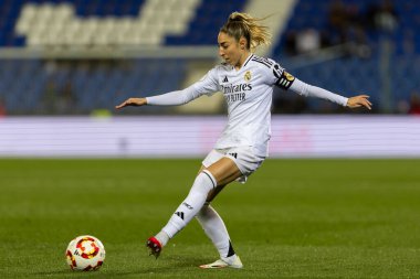 Madrid, İspanya - 23 Ocak 2025: FC Barcelona ile Atletico de Madrid arasında bayanlar Süper Kupa yarı finalleri. Gerçek Madrid oyuncuları. Kadın futbolu. Kız futbolu.