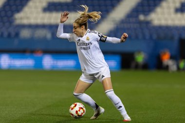 Madrid, İspanya - 23 Ocak 2025: FC Barcelona ile Atletico de Madrid arasında bayanlar Süper Kupa yarı finalleri. Gerçek Madrid oyuncuları. Kadın futbolu. Kız futbolu.