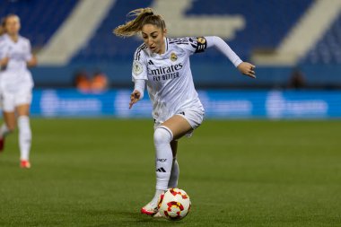 Madrid, İspanya - 23 Ocak 2025: FC Barcelona ile Atletico de Madrid arasında bayanlar Süper Kupa yarı finalleri. Gerçek Madrid oyuncuları. Kadın futbolu. Kız futbolu.