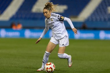 Madrid, İspanya - 23 Ocak 2025: FC Barcelona ile Atletico de Madrid arasında bayanlar Süper Kupa yarı finalleri. Gerçek Madrid oyuncuları. Kadın futbolu. Kız futbolu.