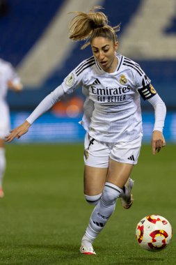 Madrid, İspanya - 23 Ocak 2025: FC Barcelona ile Atletico de Madrid arasında bayanlar Süper Kupa yarı finalleri. Gerçek Madrid oyuncuları. Kadın futbolu. Kız futbolu.