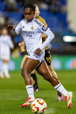 Madrid, İspanya - 23 Ocak 2025: FC Barcelona ile Atletico de Madrid arasında bayanlar Süper Kupa yarı finalleri. Gerçek Madrid oyuncuları. Kadın futbolu. Kız futbolu.