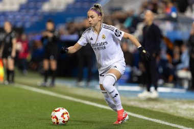 Madrid, İspanya - 23 Ocak 2025: FC Barcelona ile Atletico de Madrid arasında bayanlar Süper Kupa yarı finalleri. Gerçek Madrid oyuncuları. Kadın futbolu. Kız futbolu.