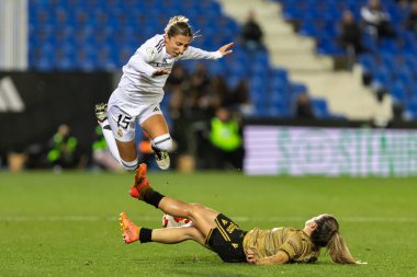 Madrid, Spain - January 23, 2025: Women's Spanish Super Cup semi-finals between FC Barcelona and Atletico de Madrid. Real Madrid players. Women's soccer. Girls' soccer. clipart