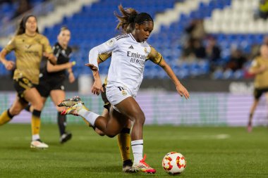 Madrid, İspanya - 23 Ocak 2025: FC Barcelona ile Atletico de Madrid arasında bayanlar Süper Kupa yarı finalleri. Gerçek Madrid oyuncuları. Kadın futbolu. Kız futbolu.