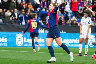 Madrid, İspanya - 26 Ocak 2025: Madrid 'de FC Barcelona ile Real Madrid arasında oynanan Bayanlar Süper Kupası Finali. Kadın futbol klasiği. FC Barcelona kazandı..