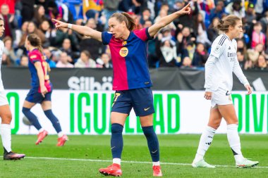 Madrid, İspanya - 26 Ocak 2025: Madrid 'de FC Barcelona ile Real Madrid arasında oynanan Bayanlar Süper Kupası Finali. Kadın futbol klasiği. FC Barcelona kazandı..