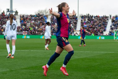 Madrid, İspanya - 26 Ocak 2025: Madrid 'de FC Barcelona ile Real Madrid arasında oynanan Bayanlar Süper Kupası Finali. Kadın futbol klasiği. FC Barcelona kazandı..