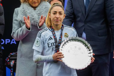 Madrid, İspanya - 26 Ocak 2025: Madrid 'de FC Barcelona ile Real Madrid arasında oynanan Bayanlar Süper Kupası Finali. Kadın futbol klasiği. FC Barcelona kazandı..