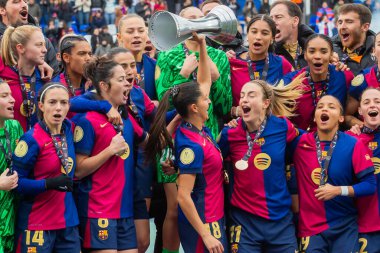 Madrid, İspanya - 26 Ocak 2025: Madrid 'de FC Barcelona ile Real Madrid arasında oynanan Bayanlar Süper Kupası Finali. Kadın futbol klasiği. FC Barcelona kazandı..