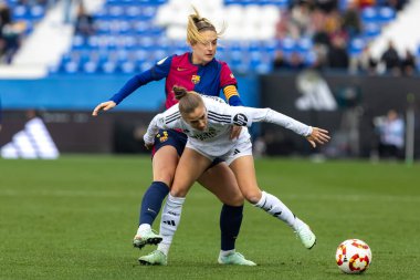 Madrid, İspanya - 26 Ocak 2025: Madrid 'de FC Barcelona ile Real Madrid arasında oynanan Bayanlar Süper Kupası Finali. Kadın futbol klasiği. FC Barcelona kazandı..