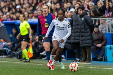 Madrid, İspanya - 26 Ocak 2025: Madrid 'de FC Barcelona ile Real Madrid arasında oynanan Bayanlar Süper Kupası Finali. Kadın futbol klasiği. FC Barcelona kazandı..