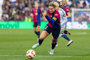 Madrid, İspanya - 26 Ocak 2025: Madrid 'de FC Barcelona ile Real Madrid arasında oynanan Bayanlar Süper Kupası Finali. Kadın futbol klasiği. FC Barcelona kazandı..