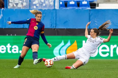 Madrid, İspanya - 26 Ocak 2025: Madrid 'de FC Barcelona ile Real Madrid arasında oynanan Bayanlar Süper Kupası Finali. Kadın futbol klasiği. FC Barcelona kazandı..