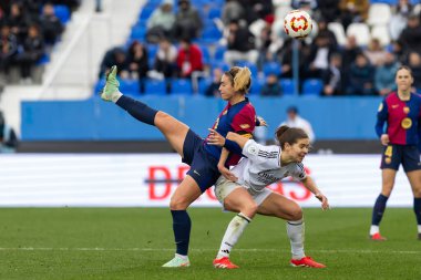 Madrid, İspanya - 26 Ocak 2025: Madrid 'de FC Barcelona ile Real Madrid arasında oynanan Bayanlar Süper Kupası Finali. Kadın futbol klasiği. FC Barcelona kazandı..
