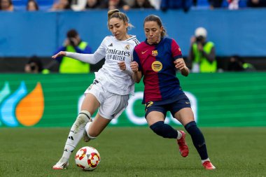 Madrid, İspanya - 26 Ocak 2025: Madrid 'de FC Barcelona ile Real Madrid arasında oynanan Bayanlar Süper Kupası Finali. Kadın futbol klasiği. FC Barcelona kazandı..