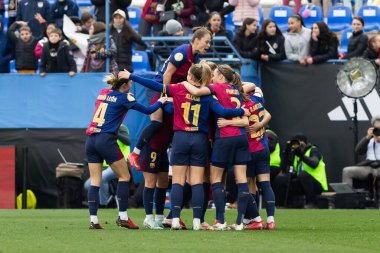 Madrid, İspanya - 26 Ocak 2025: Madrid 'de FC Barcelona ile Real Madrid arasında oynanan Bayanlar Süper Kupası Finali. Kadın futbol klasiği. FC Barcelona kazandı..