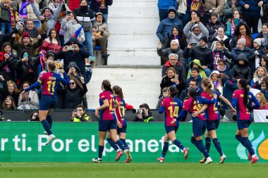 Madrid, İspanya - 26 Ocak 2025: Madrid 'de FC Barcelona ile Real Madrid arasında oynanan Bayanlar Süper Kupası Finali. Kadın futbol klasiği. FC Barcelona kazandı..