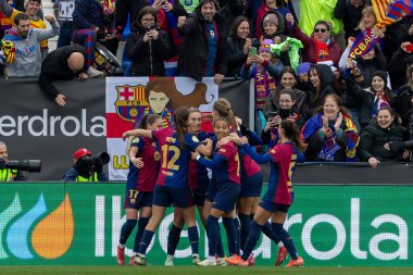 Madrid, İspanya - 26 Ocak 2025: Madrid 'de FC Barcelona ile Real Madrid arasında oynanan Bayanlar Süper Kupası Finali. Kadın futbol klasiği. FC Barcelona kazandı..
