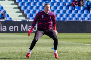 Madrid, İspanya - 1 Şubat 2025: Getafe Fc ile Sevilla Fc arasındaki lig maçı Madrid 'de oynandı. Sevilla FC oyuncuları. Lig 2024, 2025. Profesyonel futbol..
