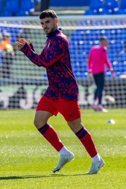 Madrid, İspanya - 1 Şubat 2025: Getafe Fc ile Sevilla Fc arasındaki lig maçı Madrid 'de oynandı. Sevilla FC oyuncuları. Lig 2024, 2025. Profesyonel futbol..